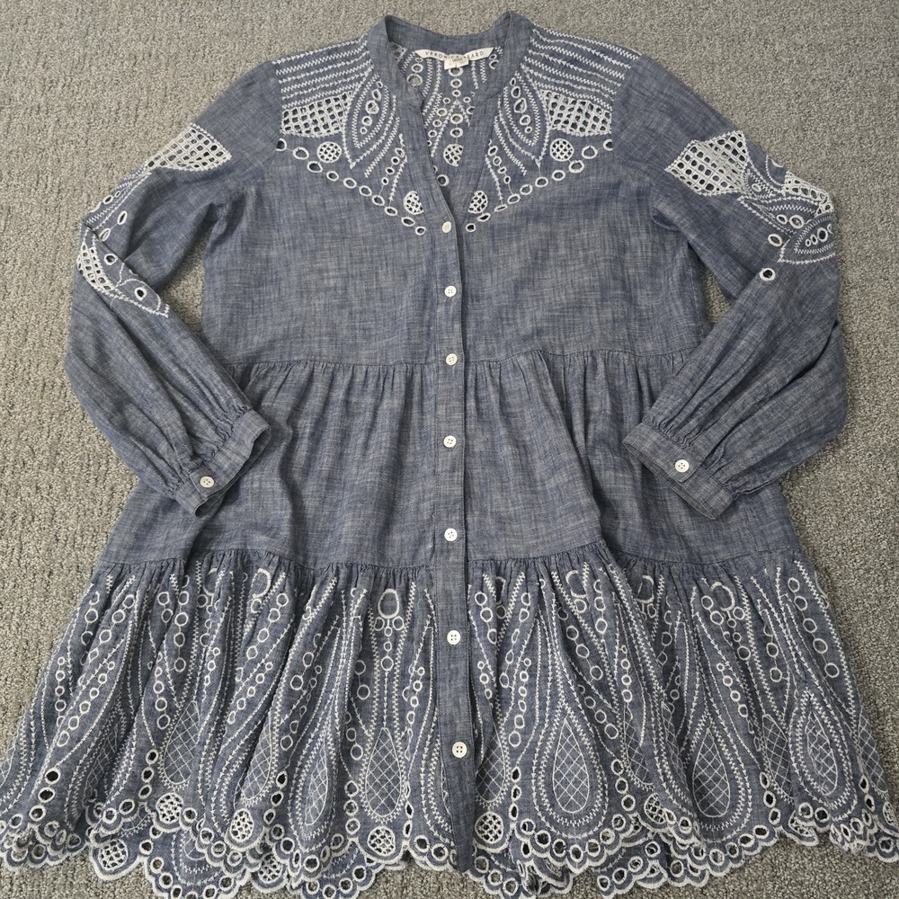 Veronica Beard Ariana Chambray Eyelet Boho Mini Dress Blue Size 10 EUC
